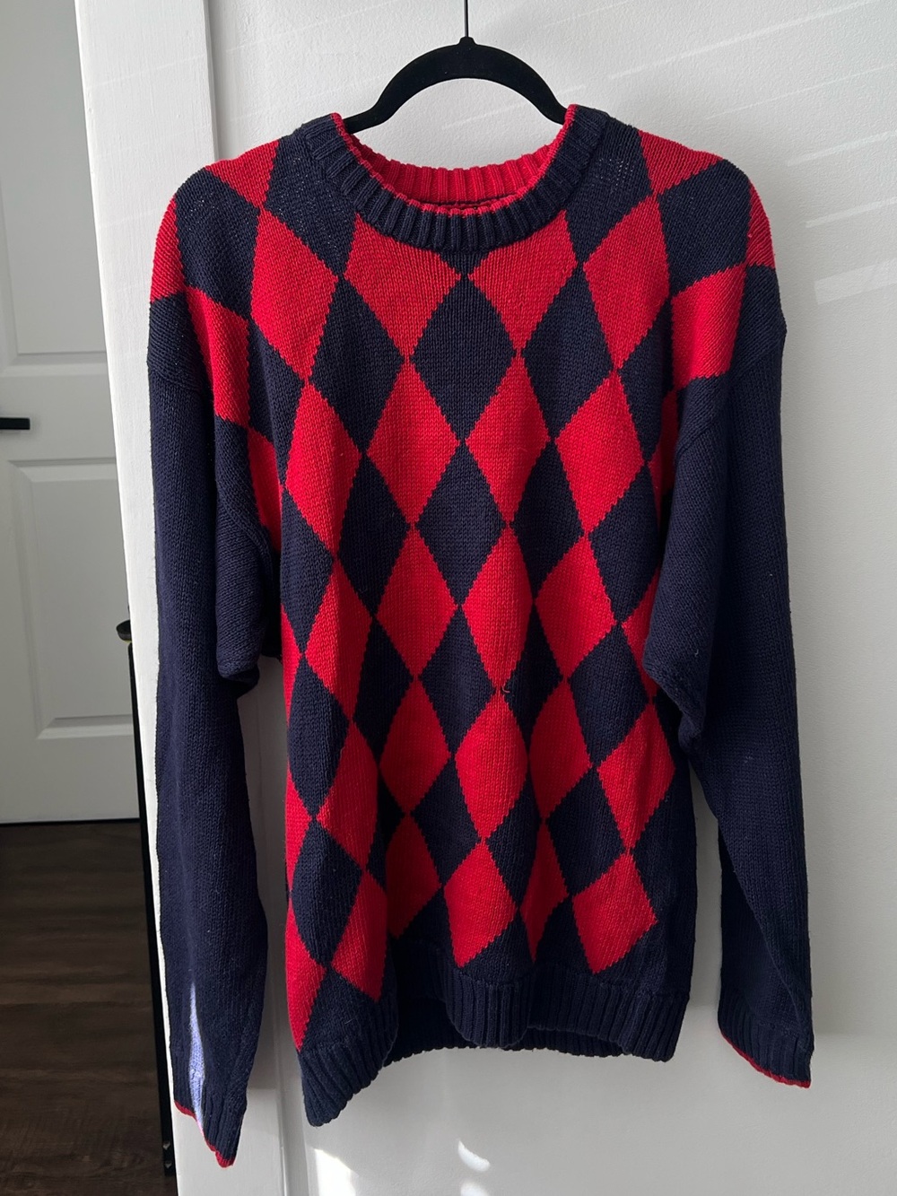 80s/90s Vintage GENERRA Navy and Red Argyle Crewneck Sweater